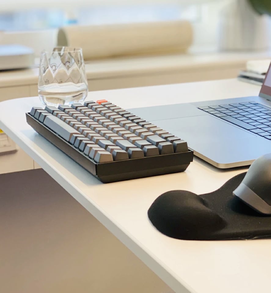 Keyboard and a glass