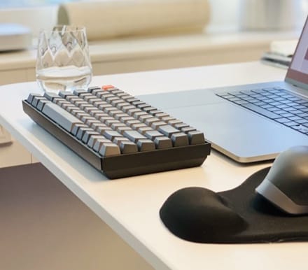 Keyboard and a glass